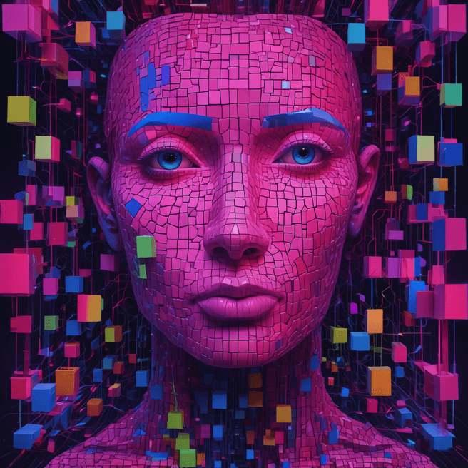 Spectacular 3D Geometric Face Illustration in Neon Colors