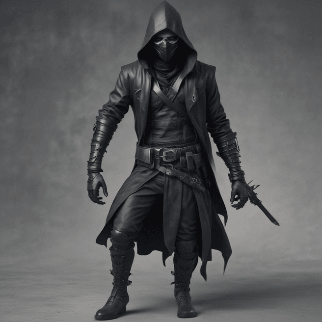 Stealthy Rogue Assassin in Black with Mask - Fulgent AI