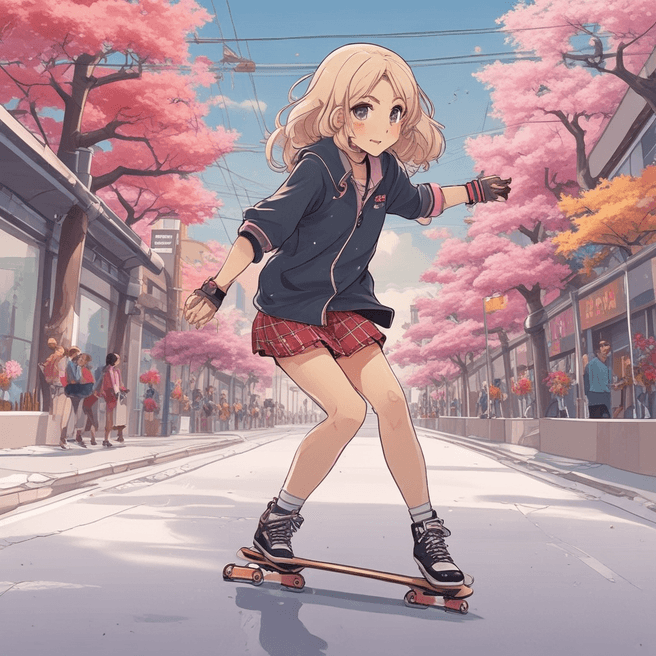 Stunning Japanese Anime Art: Skating Girl Aestheticism