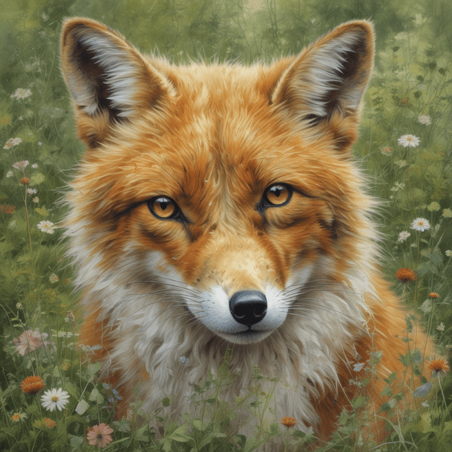 Exquisite Oil Painting of Cute Fox in Enchanted Forest Meadow | Fulgent AI