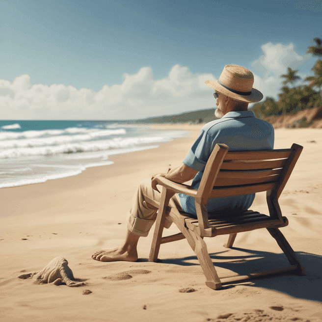 Retired Man Relaxing on Beach: Captivating 3D Art!