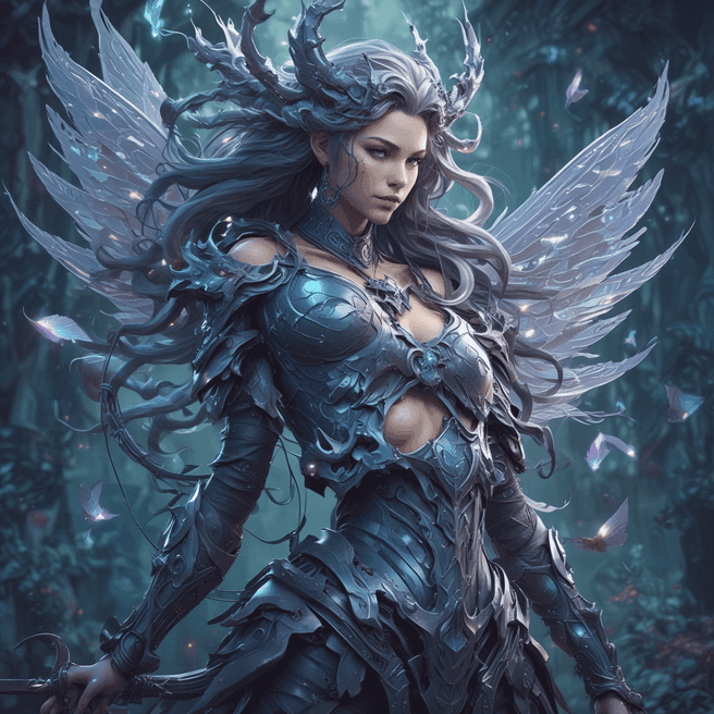Beautiful Woman Fairy in Thorned Armor: Zodiac Sign Rossdraws Art