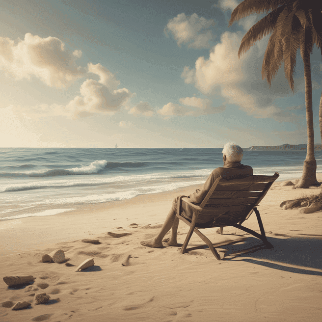 Retired Man Relaxing on Beach: Captivating 3D Art!