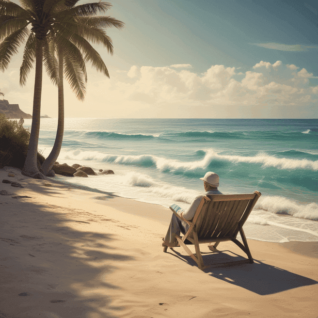 Retired Man Relaxing on Beach: Captivating 3D Art!