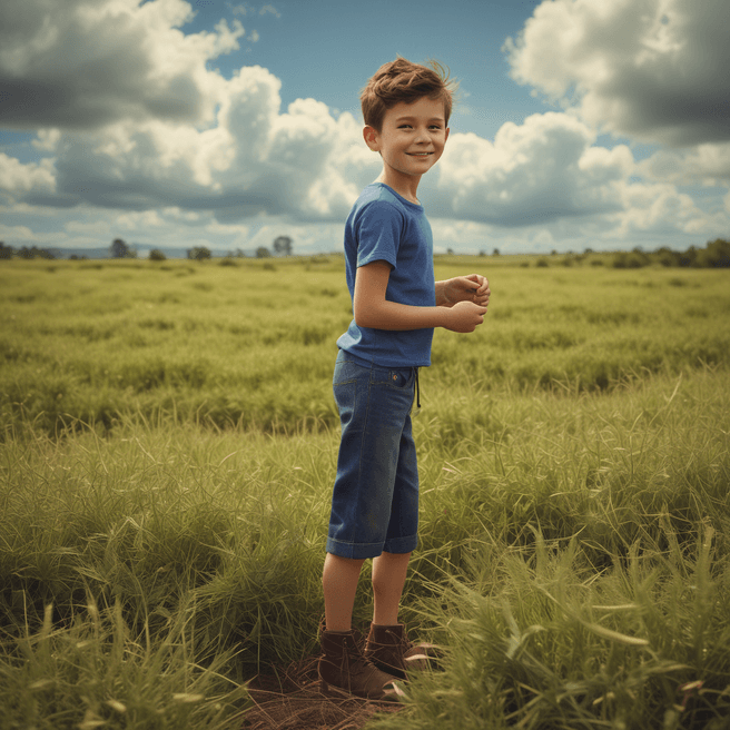 Captivating Google Pixar Style Portrait of a Boy Playing in a Field