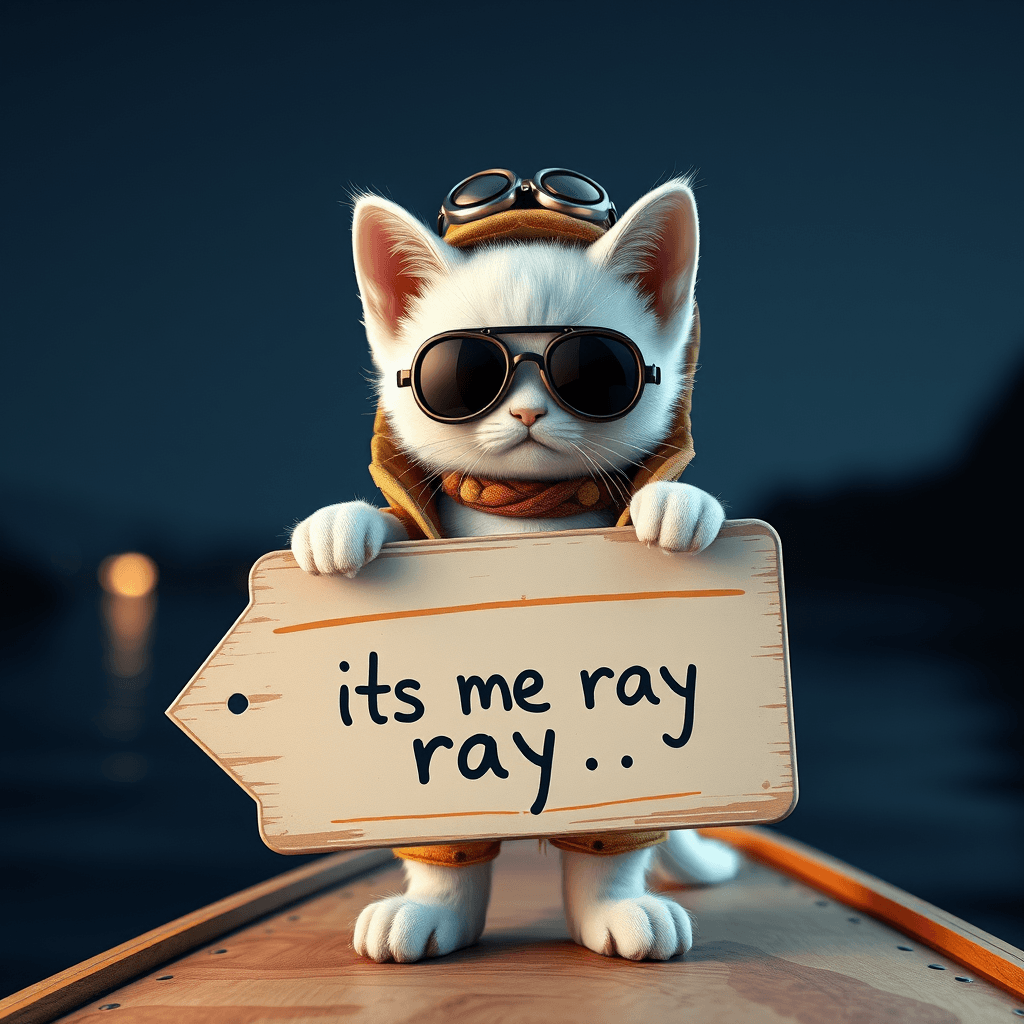 3D Render of Cute Kitten in Desert Explorer Outfit with Graffiti Board - Fulgent AI