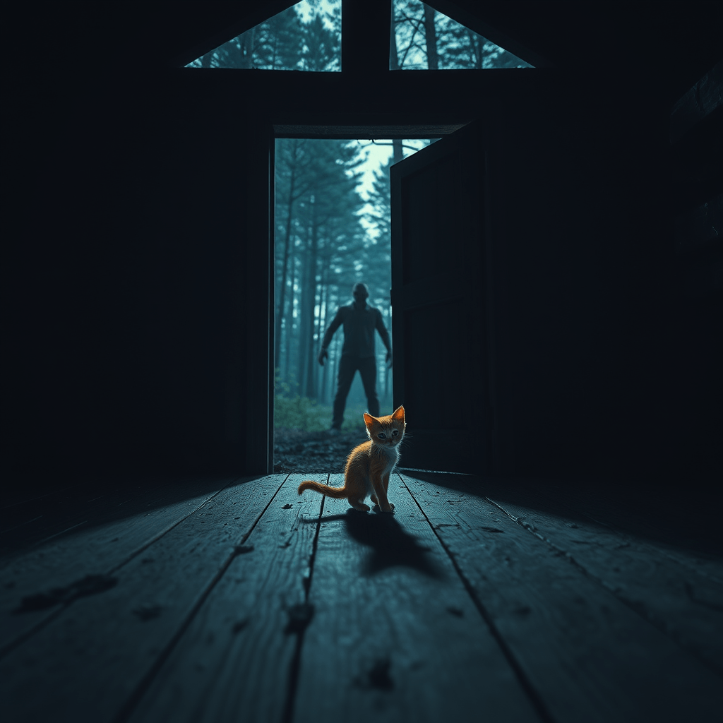 Spine-Chilling Zombie Encounter: Small Kitten in Abandoned Cabin