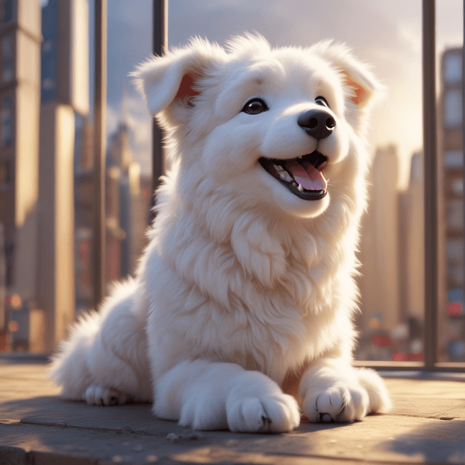 Charming Anime-style White Tatra Shepherd Dog in a Lively 3D Scene