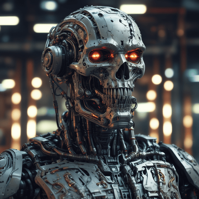 Dark Fantasy Sci-Fi Cyberpunk Portrait | War Cyborg Robot in Devil Armor | Detailed Digital Art