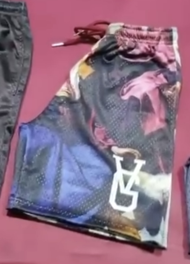 Graphic mesh athletic shorts with VG logo