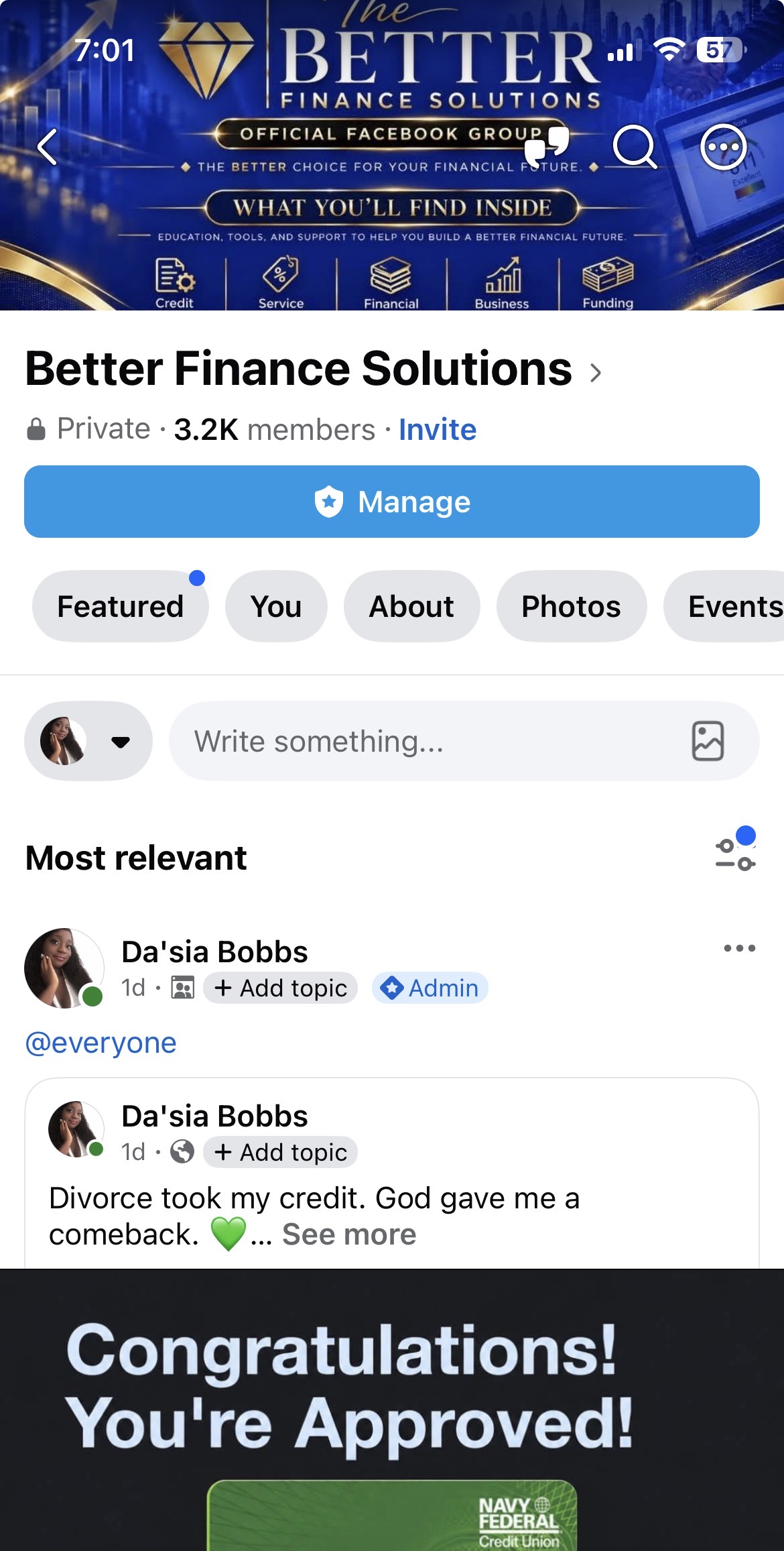 The Better Finance Solutions Facebook group screenshot
