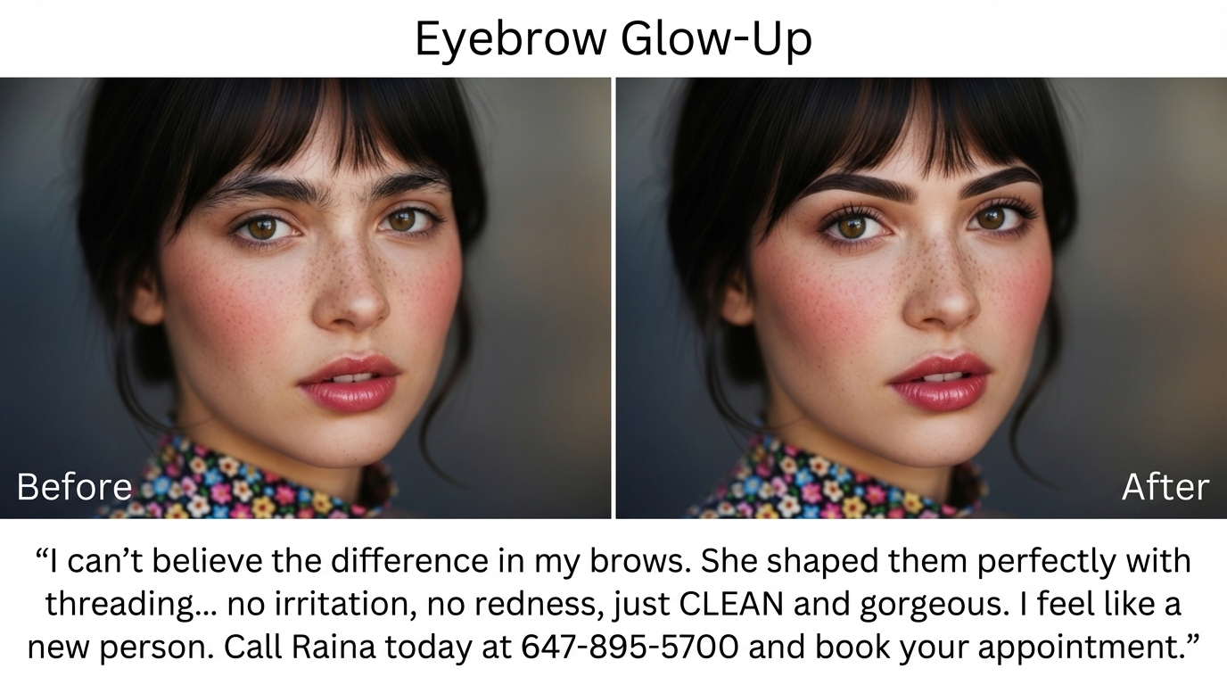 Eyebrow glow-up close-up showing groomed, shaped brows