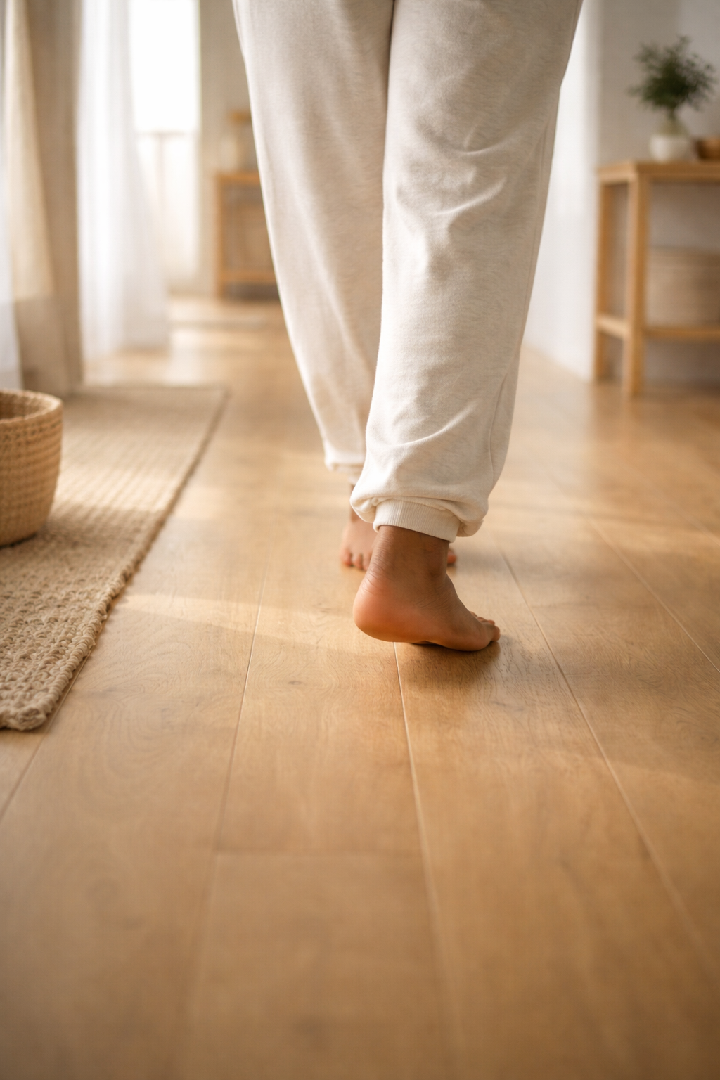 Bare feet on wooden floor
