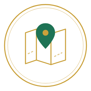 Map and pin emblem.