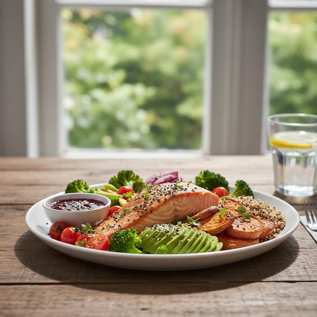 Healthy meal and exercise representing optimistic outcome