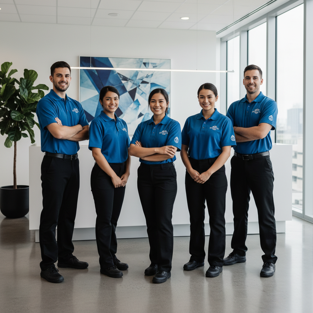Commercial cleaning team on site
