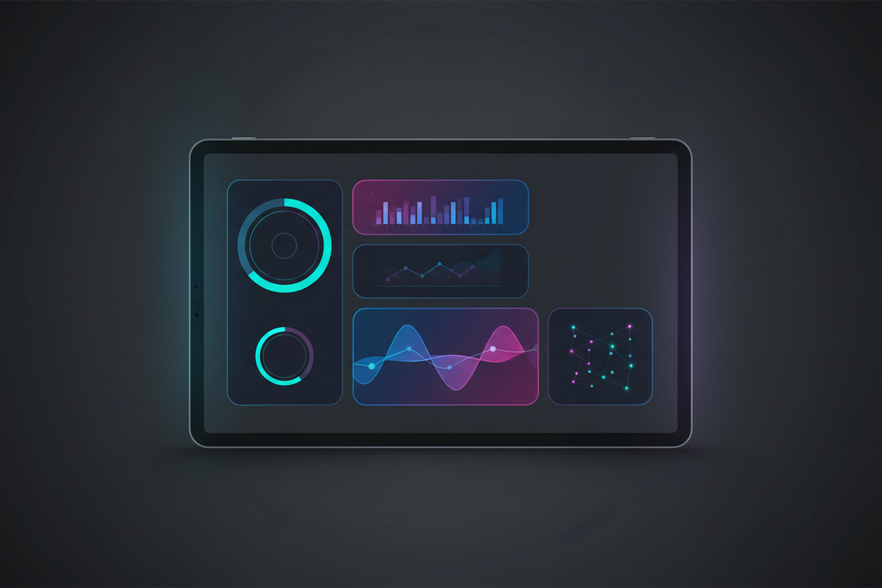 Dashboard tablet mockup showing metrics