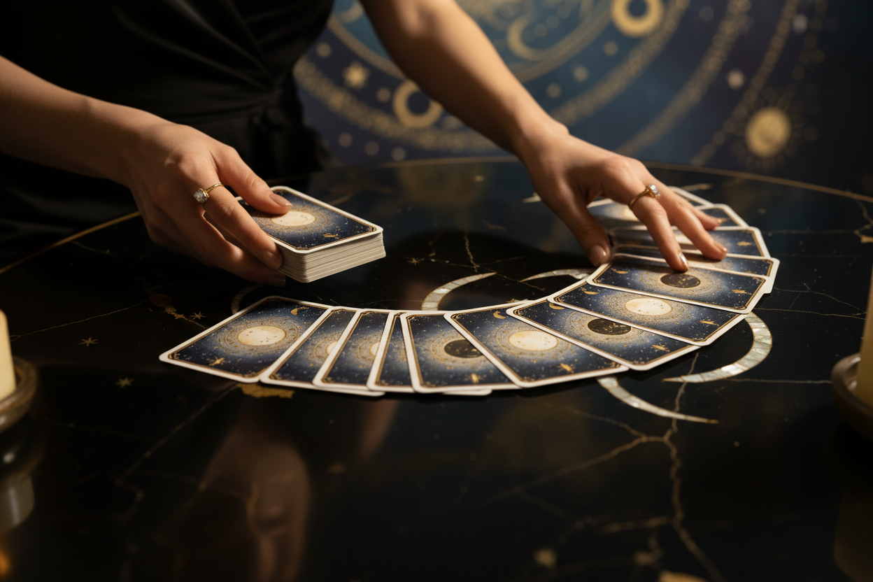 Oracle cards arranged for a Soulfully Aligned spiritual workshop