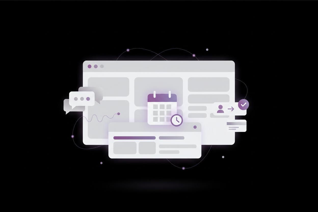 SaaS hero illustration with violet accents