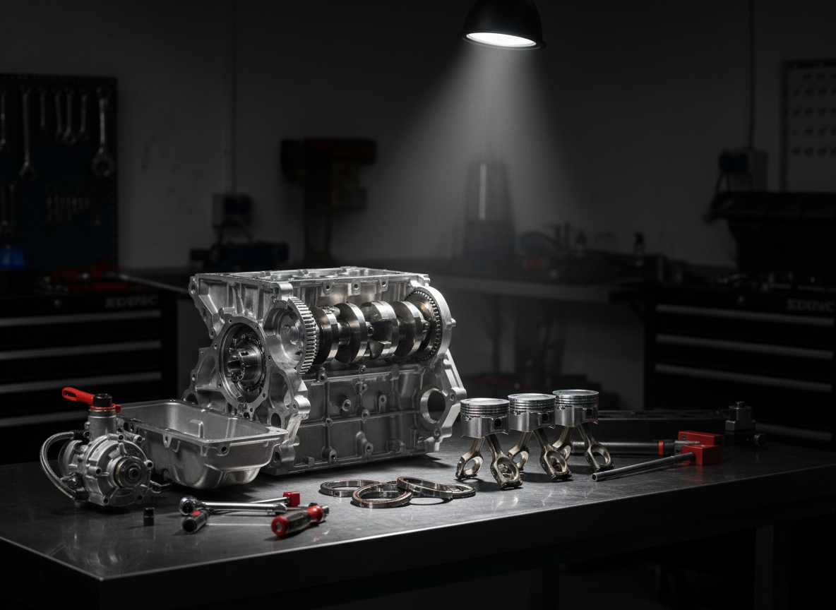 VW/Audi 2.0T engine build in progress on bench