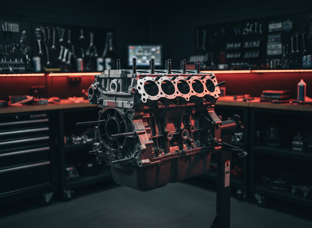 Subaru EJ forged short block on engine stand