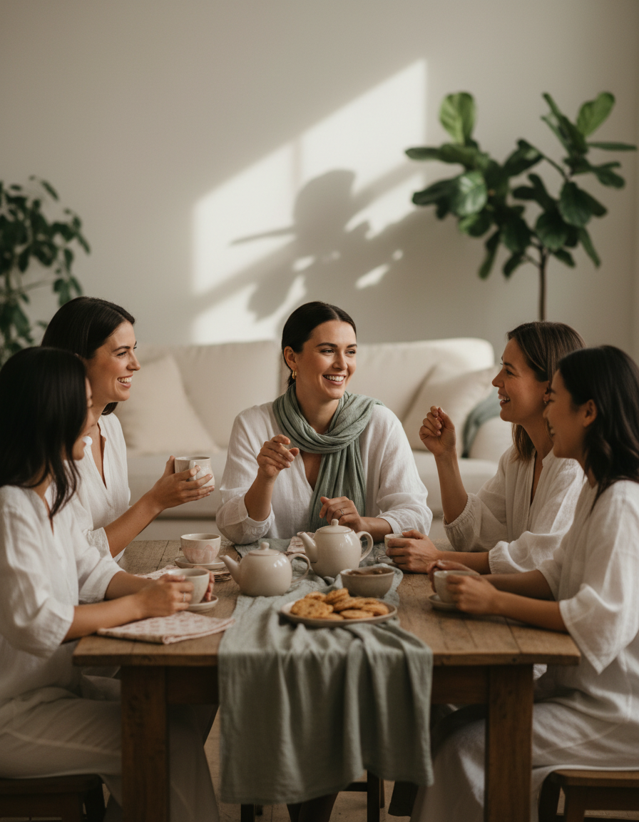 Women talking and holding coffee in a candid community moment