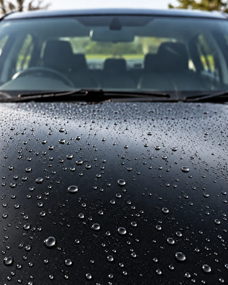 Car hood after Nexgen Ceramic Spray, water beading