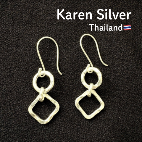 【カレンシルバー ピアス】高純度シルバー×タイ山岳民族の工芸 シンプルデザイン P0022