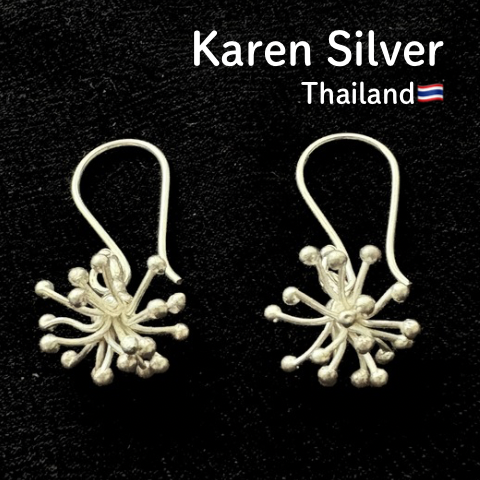 【カレンシルバー ピアス】高純度シルバー×タイ山岳民族の工芸　花火　P0031 