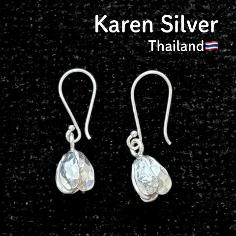 【カレンシルバー ピアス】高純度シルバー×タイ山岳民族の工芸　花の蕾　P0032