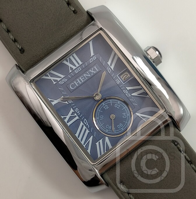 【力強くも美しくシックな大人レクタングル/新品】スモセコ サファイアブルー文字盤/クレバーグレー革