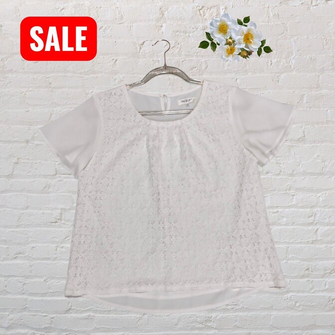 【美品】ブラウス 白 ホワイト 半袖 レース カットソー レディース ガールズ