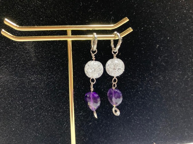 【ハンドメイド】天然石　チャーム　水晶　アメジスト