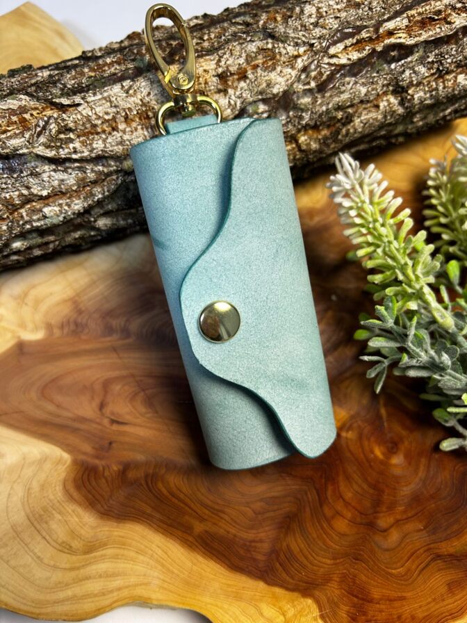 \訳あり/本革キーケース【アイスブルー×ゴールド】