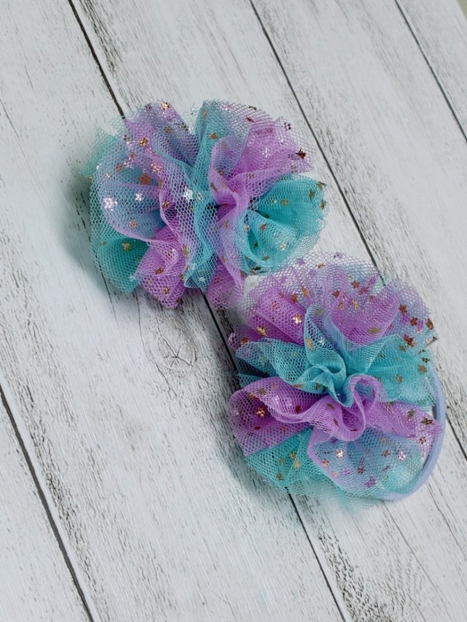 【ハンドメイド作品】チュールのふんわりヘアゴム２個セット（１個の場合３６０円）