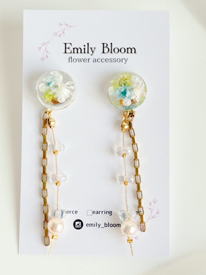 【ハンドメイド】2wayピアス｜スターフラワー×パール｜チェコガラス使用｜取り外しチェーン付き

