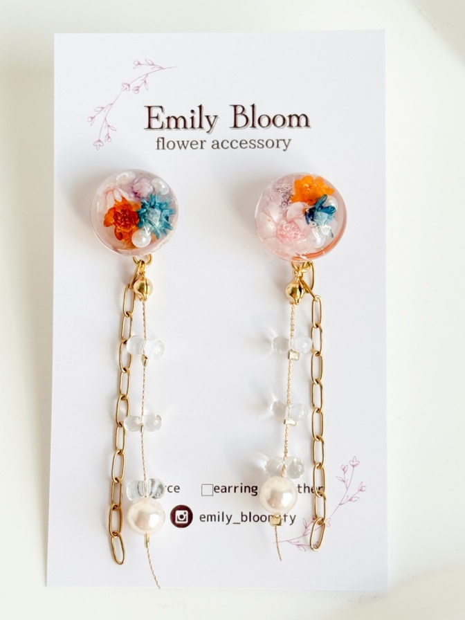 【ハンドメイド】2wayピアス｜スターフラワー×パール｜チェコガラス使用｜取り外しチェーン付き
