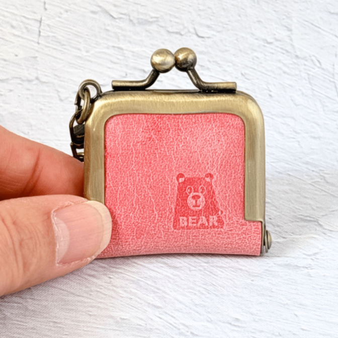 【ミニがま口】本革　コイン・アクセサリーケース（ピンク）