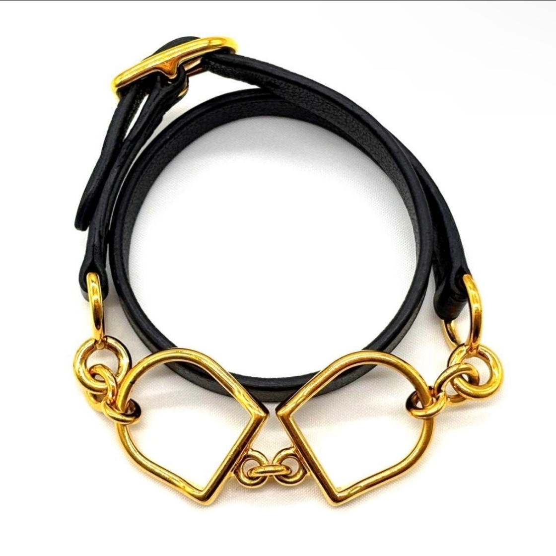 【超美品】エルメス エトリエ レザー ブレスレット 黒 ゴールド HERMES エルメス エトリエ ドゥブルトゥール ブレスレット ブラック 黒