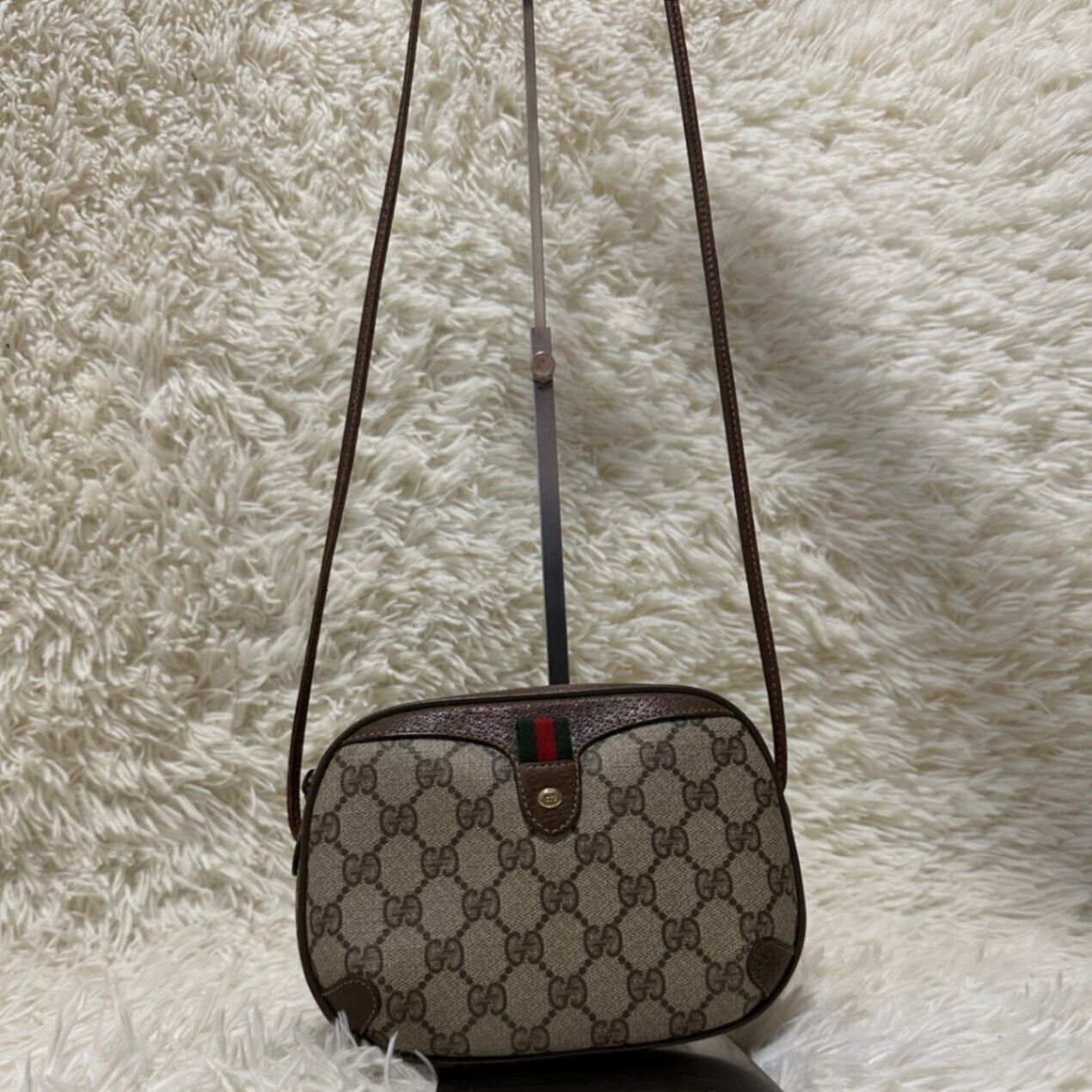 希少 レア オールドグッチ GG レザー ショルダーバッグ シェリーライン