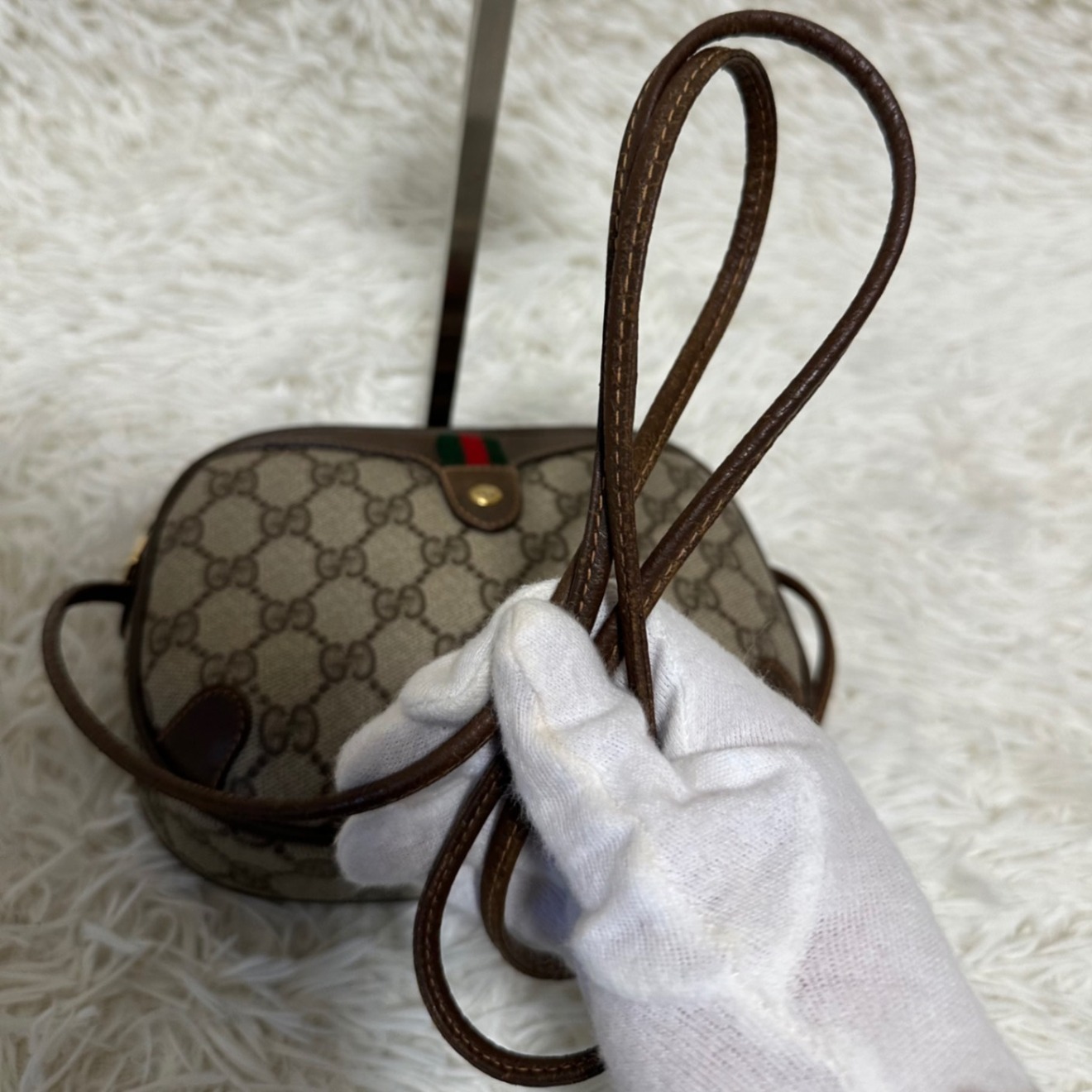 希少 レア オールドグッチ GG レザー ショルダーバッグ シェリーライン