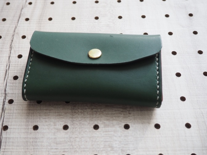 【ハンドメイド】緑のレザー製カードケース　名刺入れ　プレゼント　メンズ　レーディス