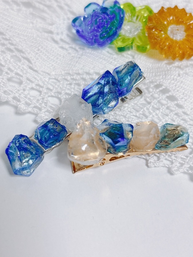 【ハンドメイド】鉱石風 ヘアピン2本セット 