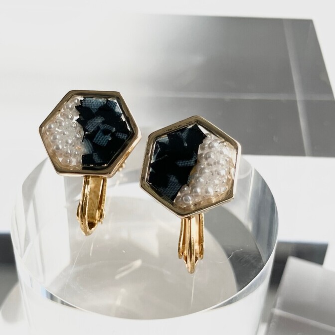 【暗闇から光へと変化する六角形】イヤリング🌖　金属アレルギー対応