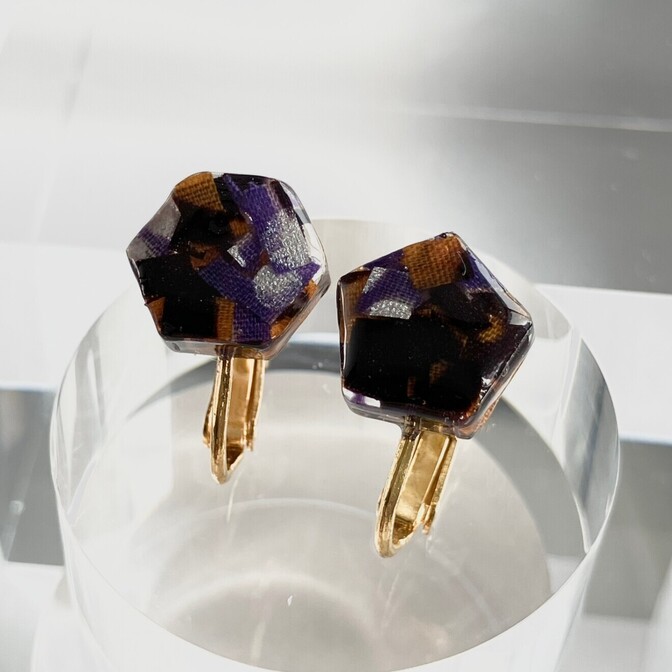 【かがやく果実園🟣🟠】アフリカ布のハギレ ニッケルフリー イヤリング