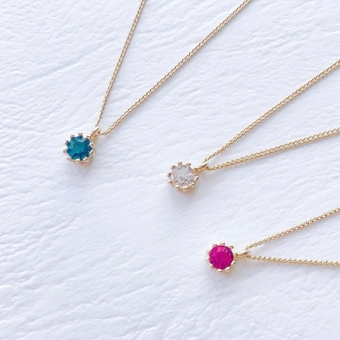 💎誕生石カラー ネックレス｜選べる12カラー｜一粒ジュエリー風｜小粒ストーン×ゴールド