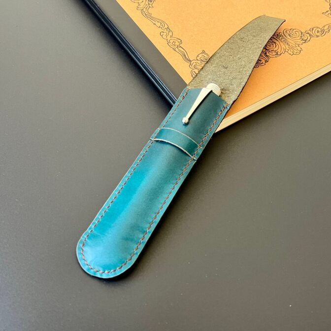 一本差しペンケース 本革 姫路レザー ダークグリーン／ロメオ対応 手縫い