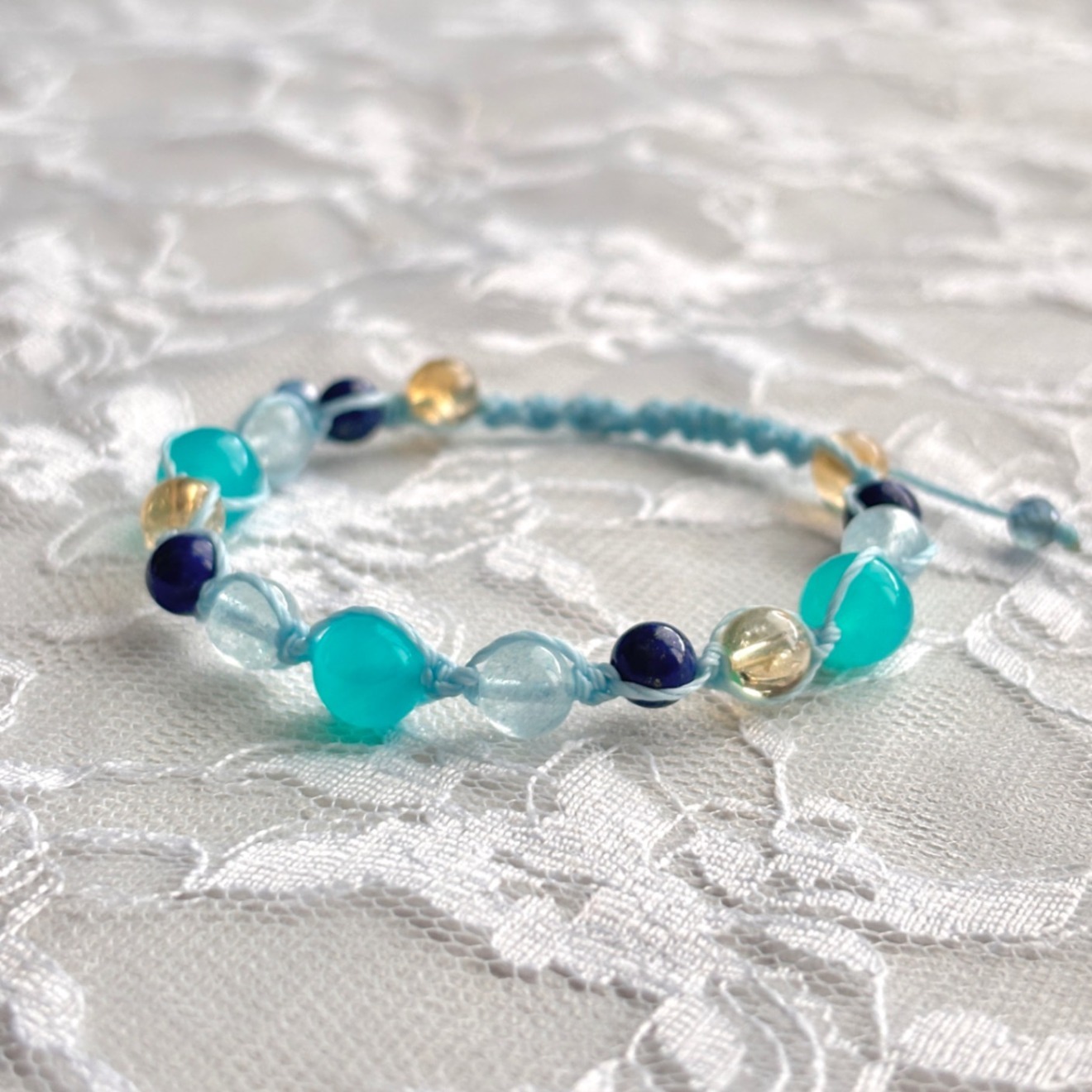 華やか❢高品質大珠アクアマリンと美しいラピスラズリの花のブレス❥ ハンドメイド】希望の道標 アマゾナイトシリカ アクアマリン