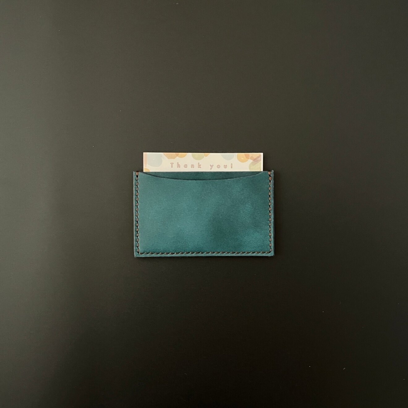 本革 カードケース 手縫い｜姫路レザー ダークグリーン｜名刺入れ