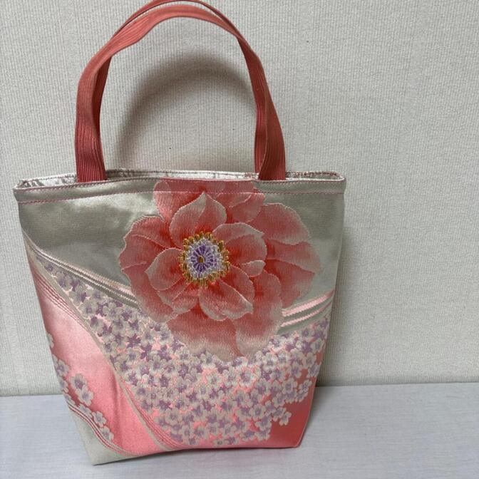 帯リメイク トートバッグ 花柄 ピンク 和装にも◎ ハンドメイド